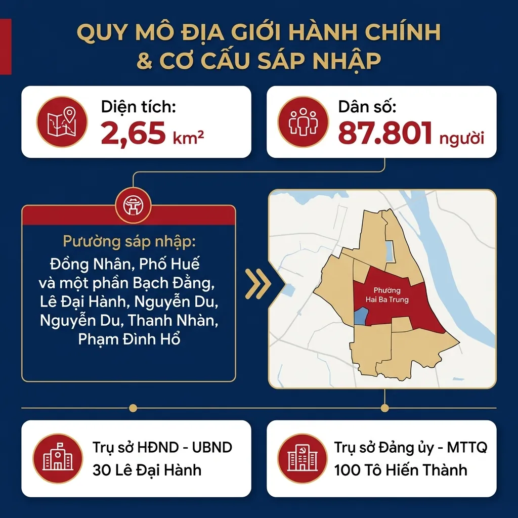 Danh bạ số điện thoại Công an Phường Hai Bà Trưng sáp nhập 2 Quy mô địa giới hành chính và cơ cấu sáp nhập phường Hai Bà Trưng mới