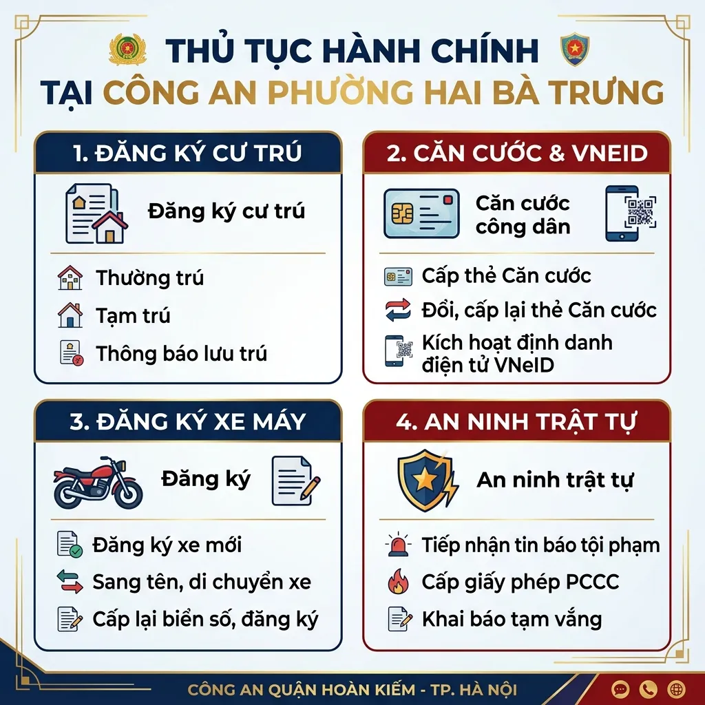 Danh bạ số điện thoại Công an Phường Hai Bà Trưng sáp nhập 3 Các thủ tục hành chính giải quyết tại Công an phường Hai Bà Trưng