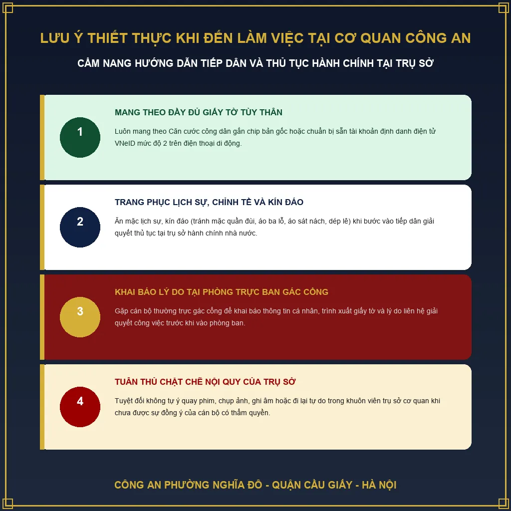 Số điện thoại Công an Phường Nghĩa Đô Hoàng Quốc Việt 4 Những lưu ý thiết thực khi đến làm việc trực tiếp tại cơ quan Công an