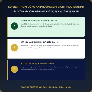 Số điện thoại Công an Phường Mai Dịch Cầu Giấy: Trực ban 24h